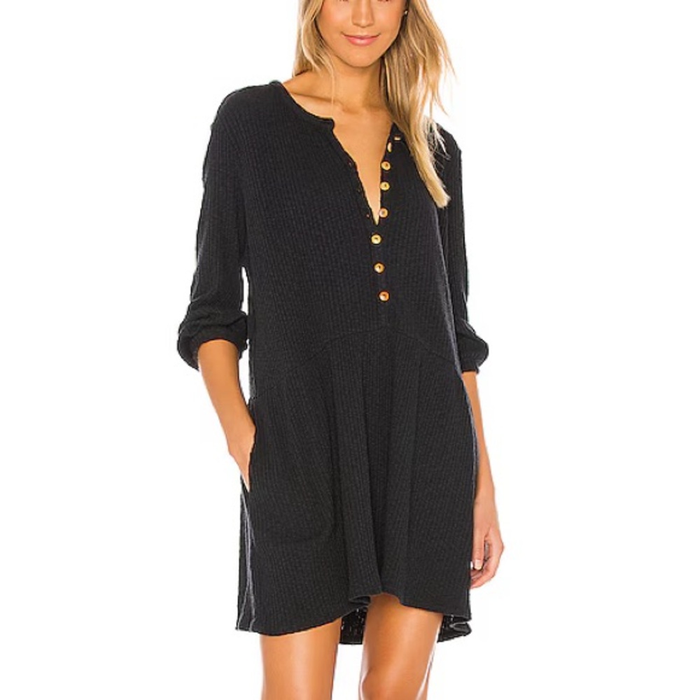 Free People Blossom button up knit mini dress black | Small